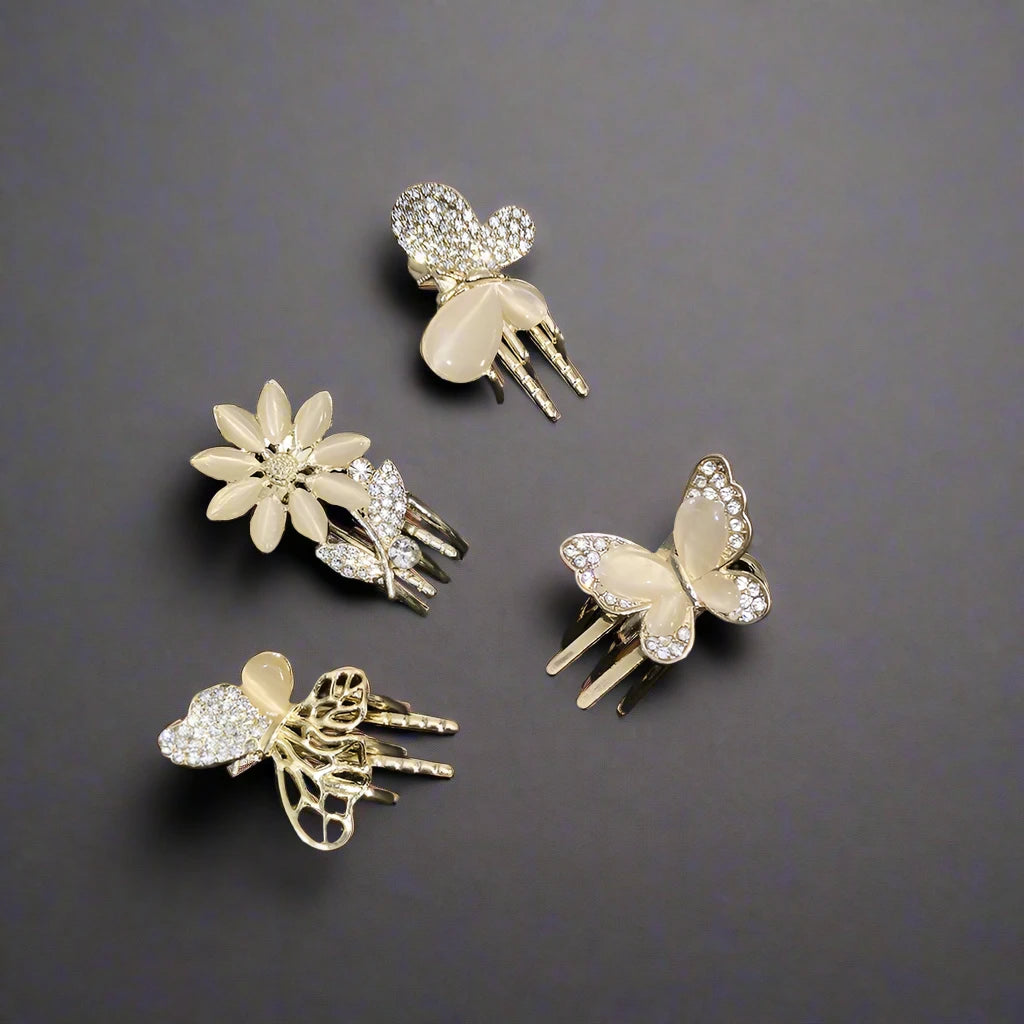 Butterfly and Flower Opal Hair Clips Set