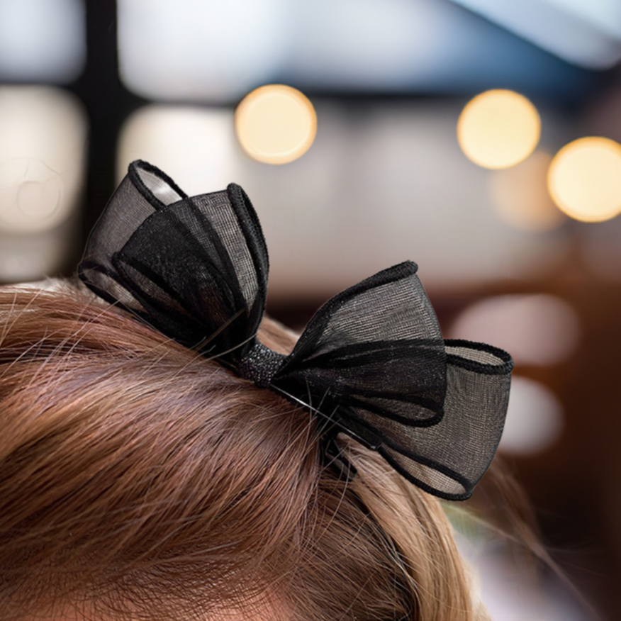 Elegant black tulle bow hair clip