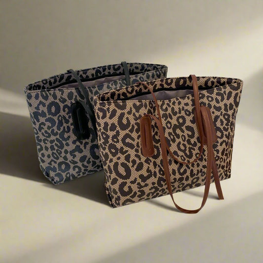 Leopard Print Leather Tote Bag