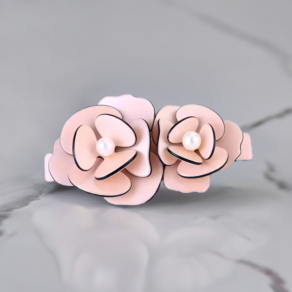 Double camellia hair clip