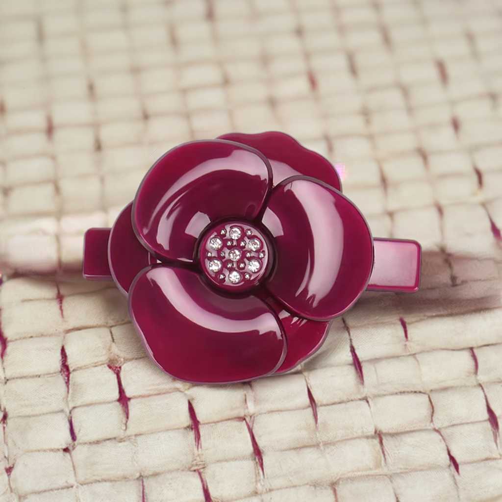 La Camélia Maroon Barrette