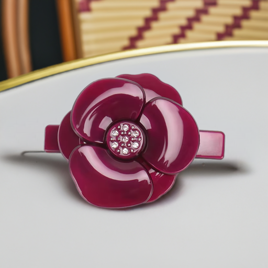 La Camélia Maroon Barrette