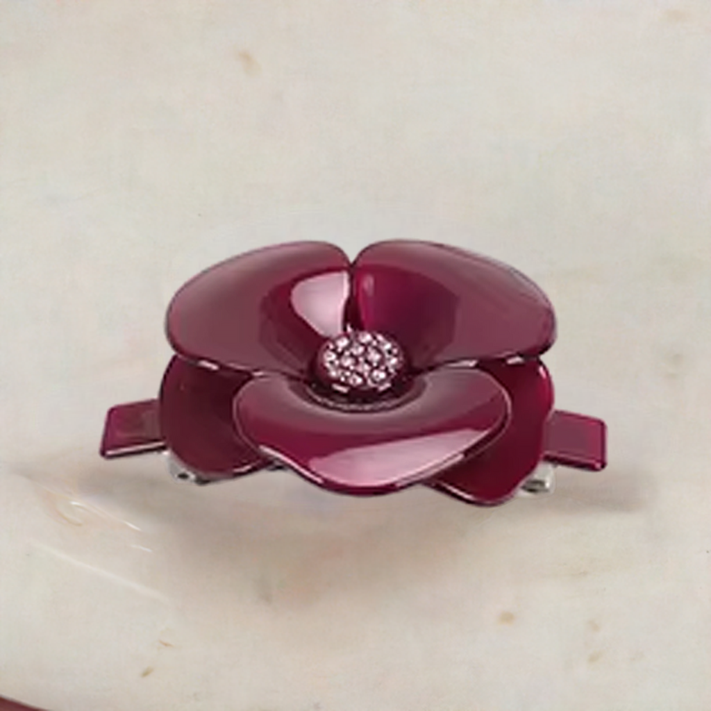 La Camélia Maroon Barrette